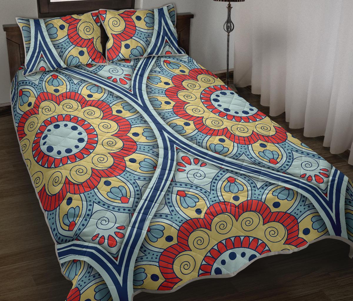 Pastel Ornament Mandala Print Quilt Bed Set