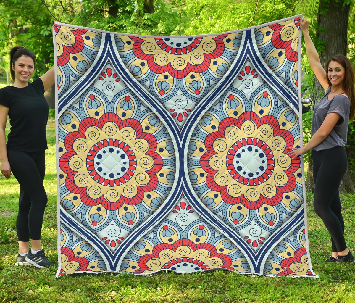 Pastel Ornament Mandala Print Quilt