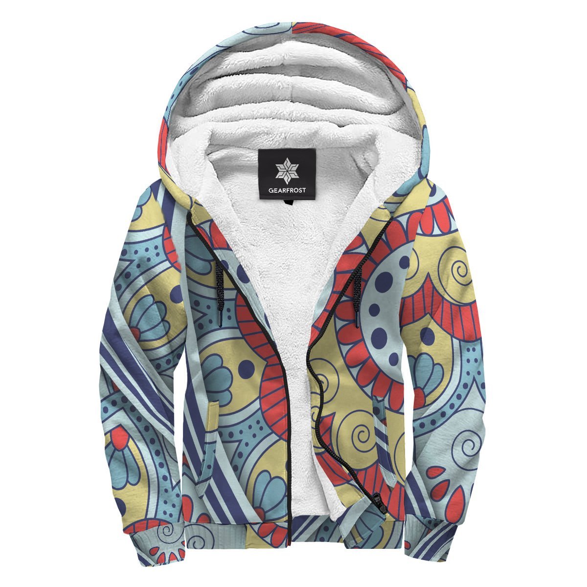 Pastel Ornament Mandala Print Sherpa Lined Fleece Hoodie