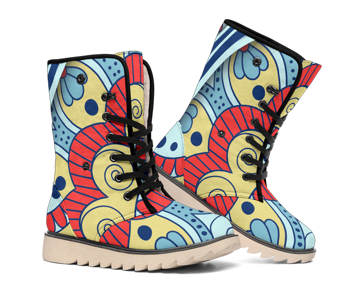 Pastel Ornament Mandala Print Winter Boots