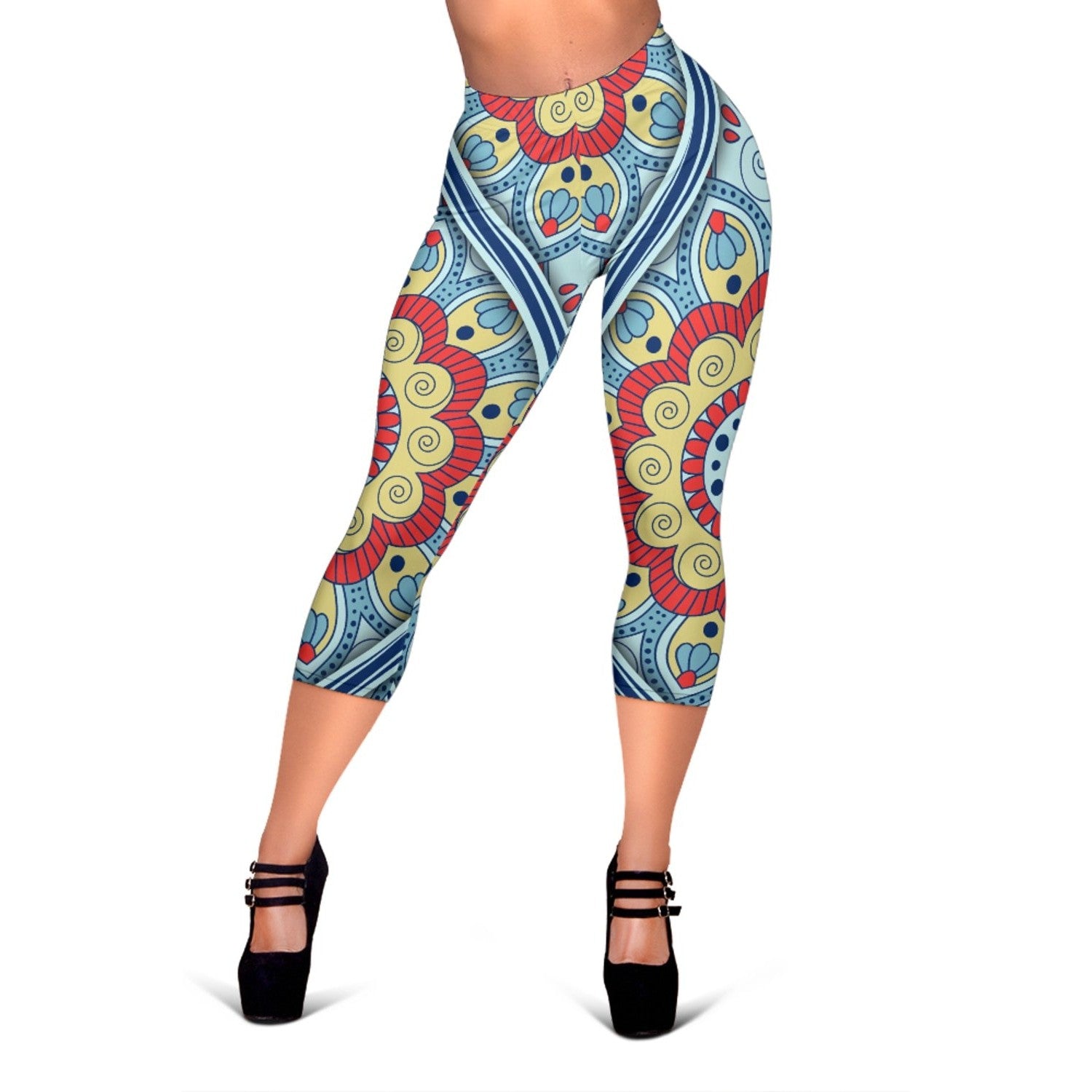 Pastel Ornament Mandala Print Women's Capri Leggings