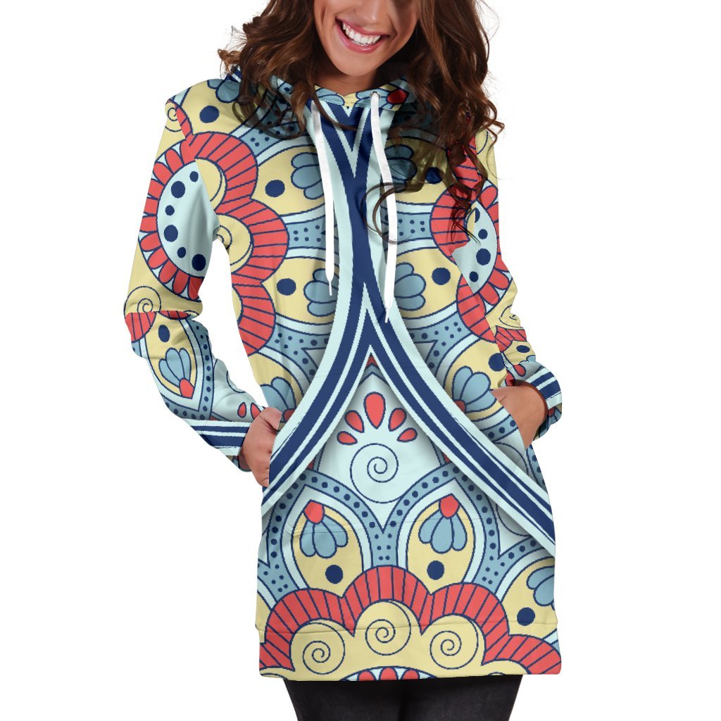 Pastel Ornament Mandala Print Women's Pullover Hoodie Dress