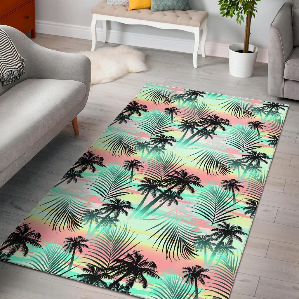 Pastel Palm Tree Pattern Print Area Rug