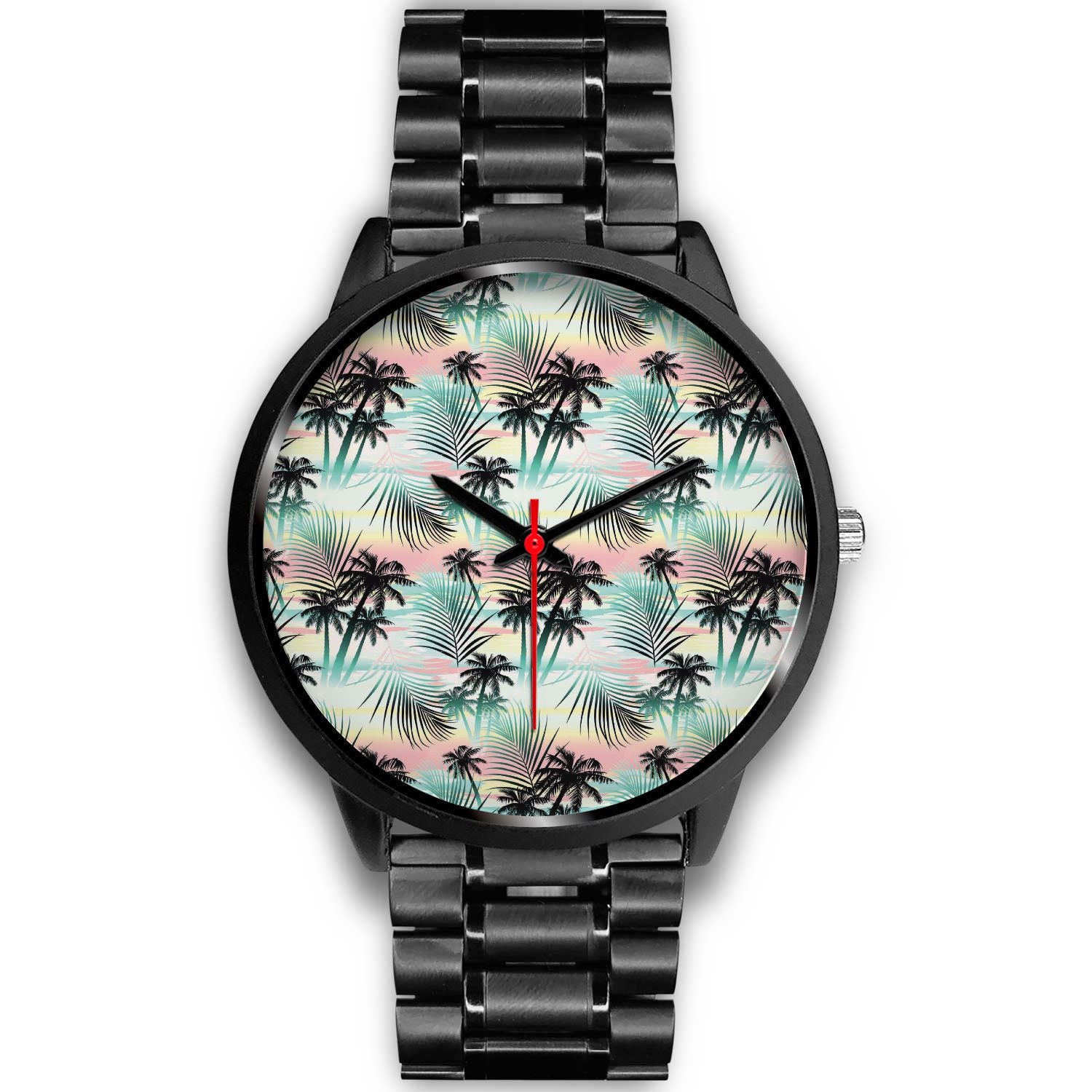 Pastel Palm Tree Pattern Print Black Watch