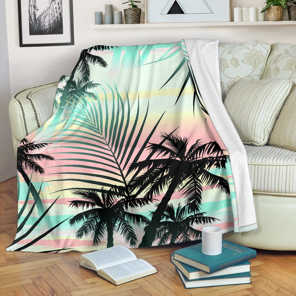 Pastel Palm Tree Pattern Print Blanket