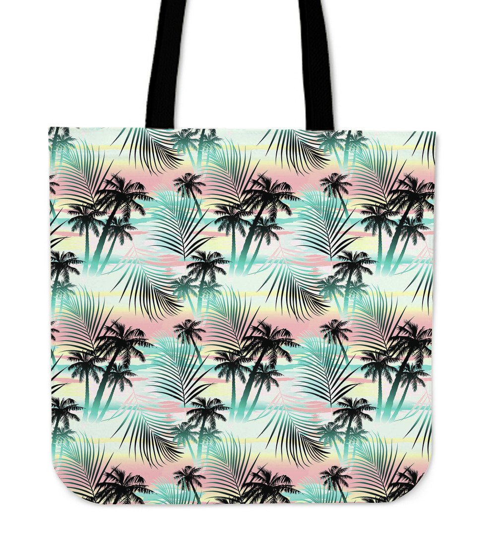 Pastel Palm Tree Pattern Print Canvas Tote Bag