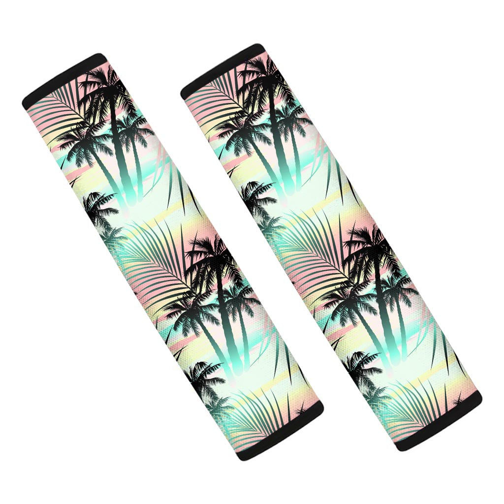 Pastel Palm Tree Pattern Print Car Seat Belt Covers