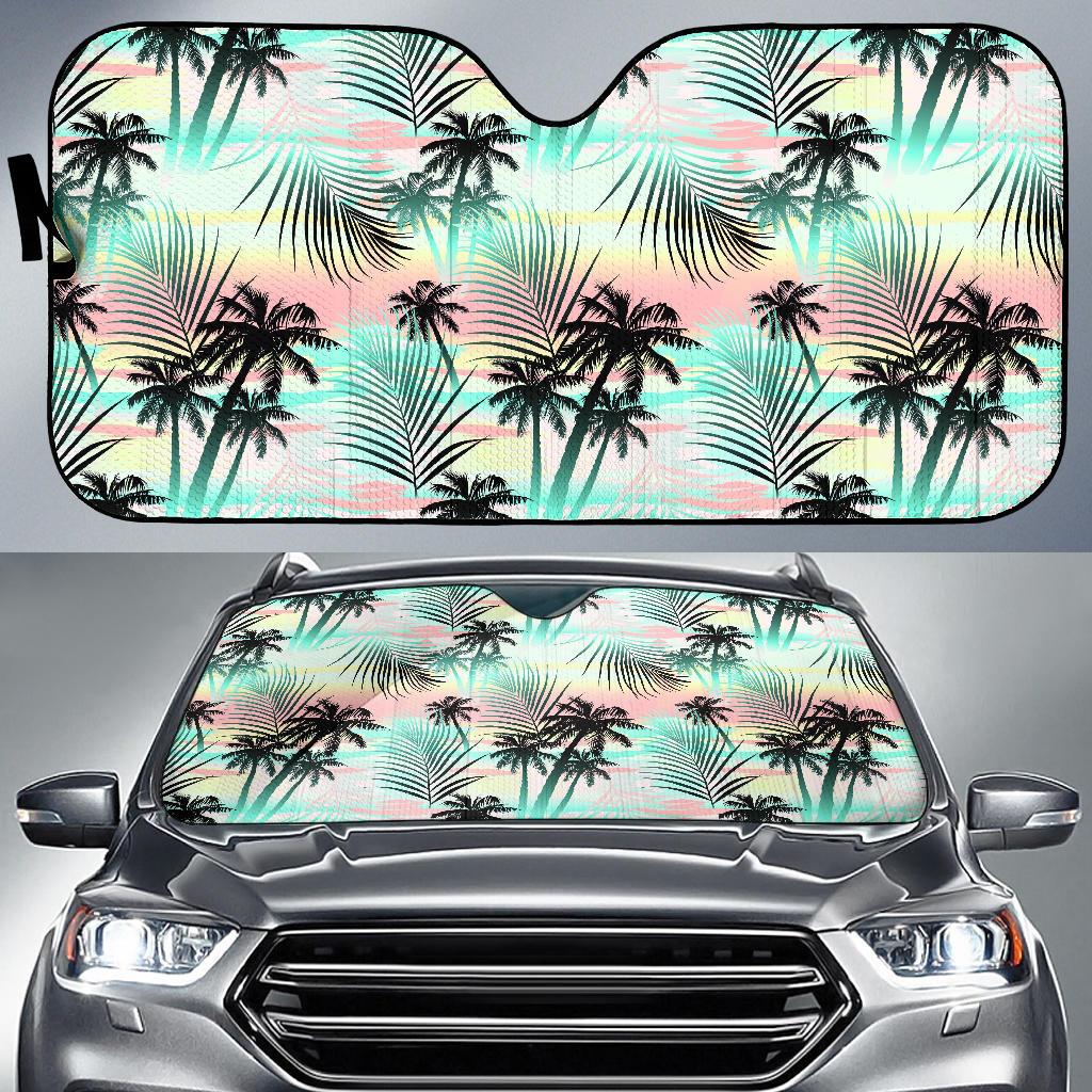 Pastel Palm Tree Pattern Print Car Sun Shade