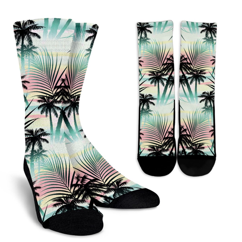 Pastel Palm Tree Pattern Print Crew Socks