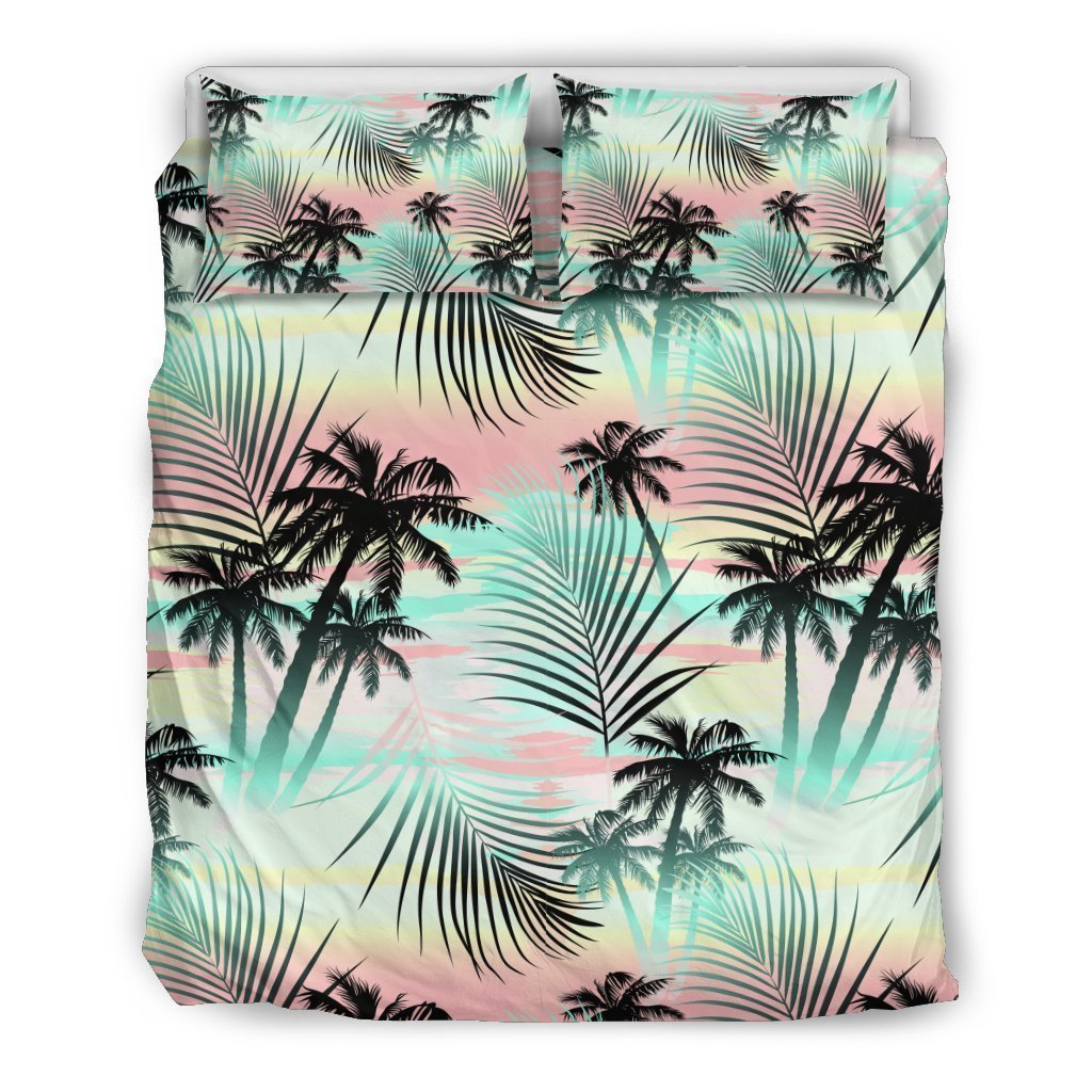 Pastel Palm Tree Pattern Print Duvet Cover Bedding Set