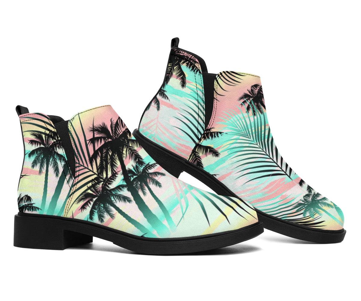 Pastel Palm Tree Pattern Print Flat Ankle Boots