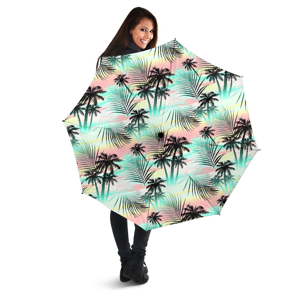 Pastel Palm Tree Pattern Print Foldable Umbrella