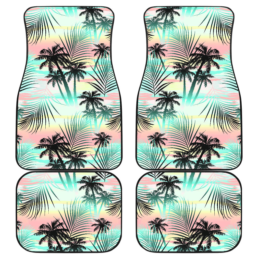 Pastel Palm Tree Pattern Print Front and Back Car Floor Mats