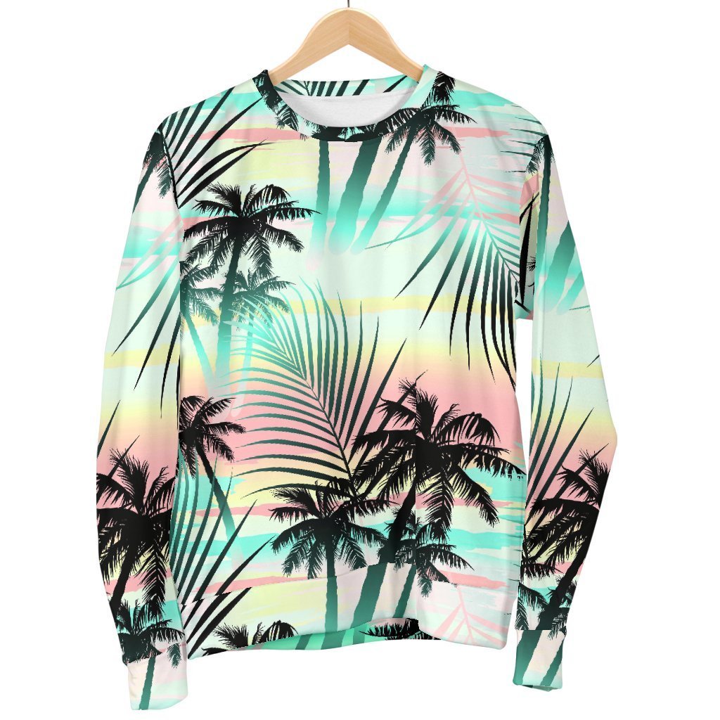 Pastel Palm Tree Pattern Print Men's Crewneck Sweatshirt