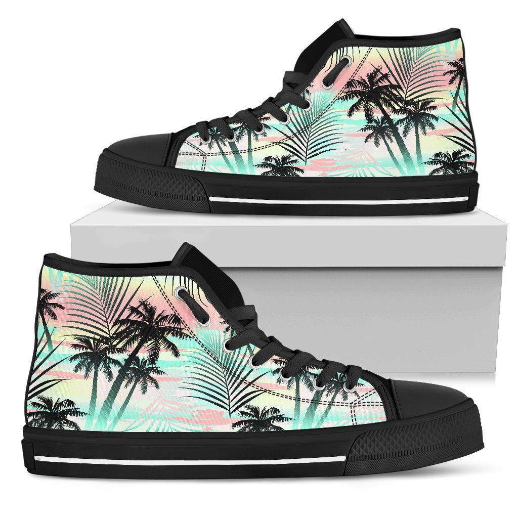 Pastel Palm Tree Pattern Print Men's High Top Shoes