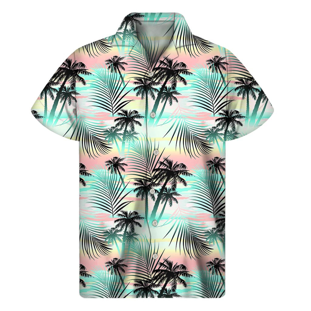 Pastel Palm Tree Pattern Print Men's Short Sleeve Shirt