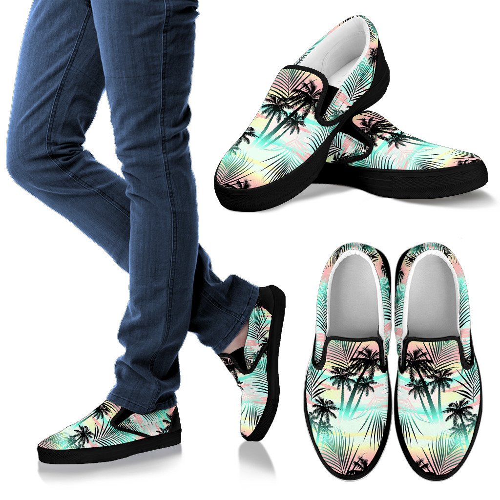 Pastel Palm Tree Pattern Print Men's Slip On Shoes