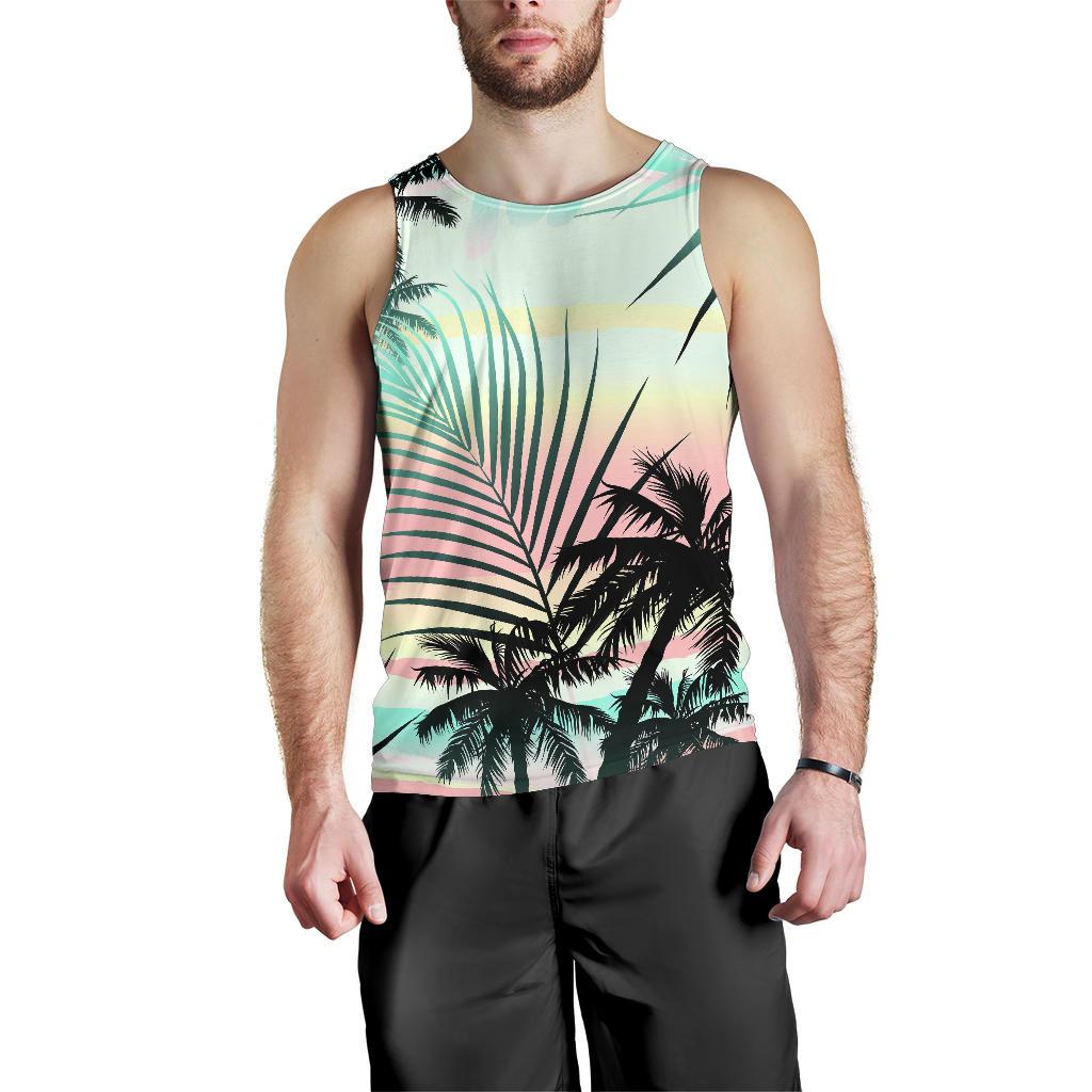 Pastel Palm Tree Pattern Print Men's Tank Top