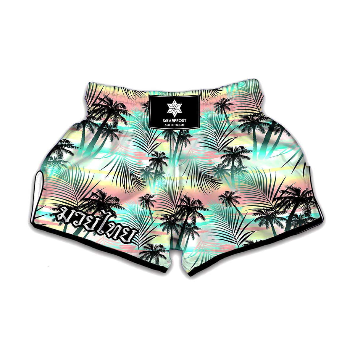 Pastel Palm Tree Pattern Print Muay Thai Boxing Shorts