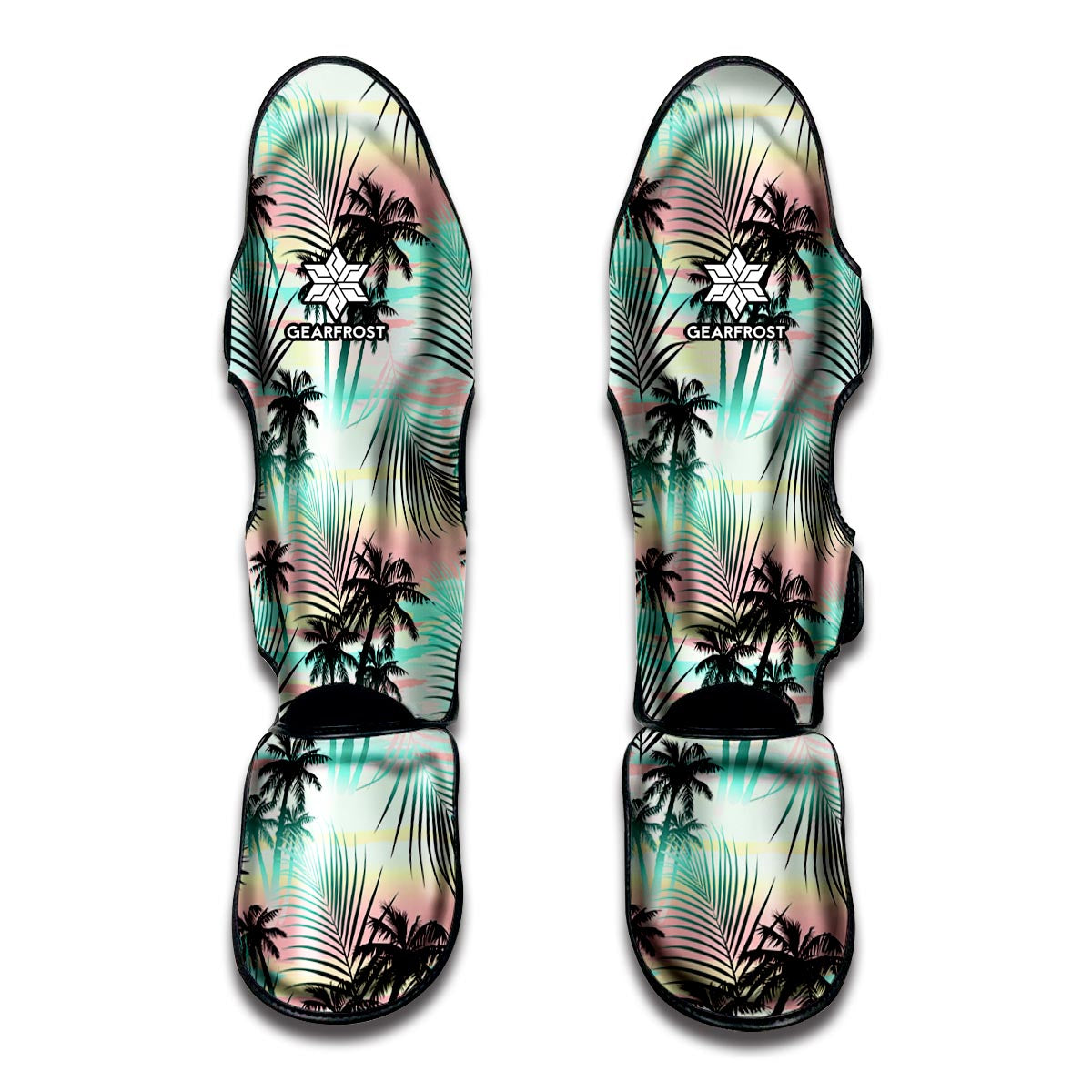 Pastel Palm Tree Pattern Print Muay Thai Shin Guards