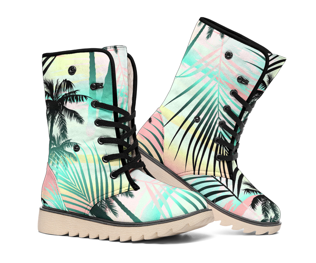 Pastel Palm Tree Pattern Print Winter Boots