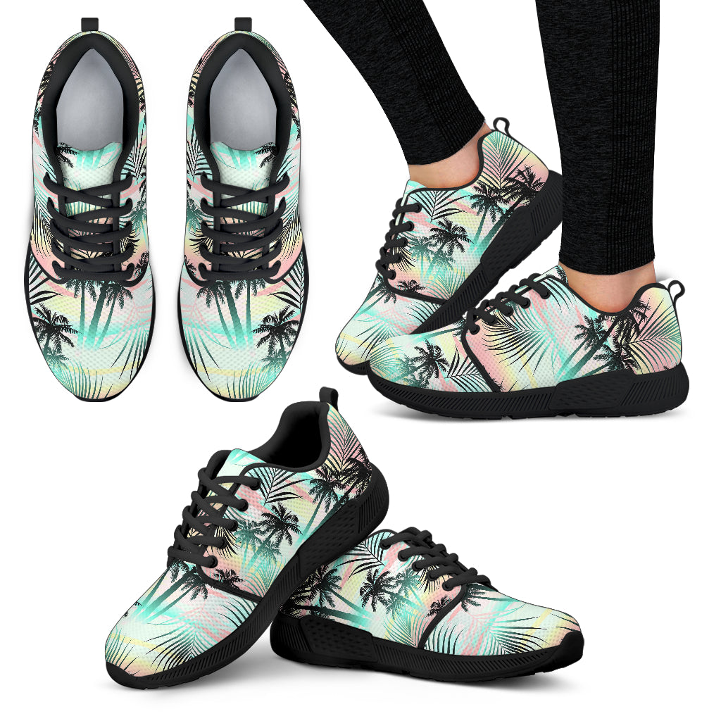 Pastel Palm Tree Pattern Print Women's Athletic Shoes