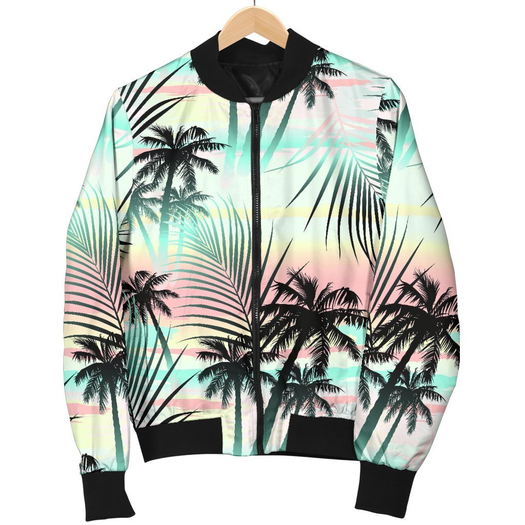 Pastel Palm Tree Pattern Print Women's Bomber Jacket