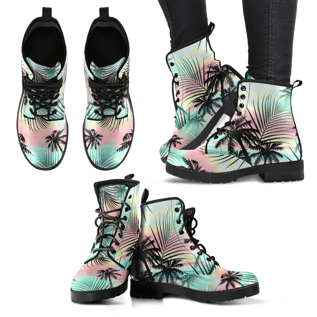 Pastel Palm Tree Pattern Print Women's Boots