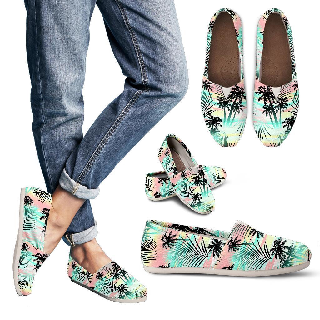 Pastel Palm Tree Pattern Print Women's Casual Canvas Shoes