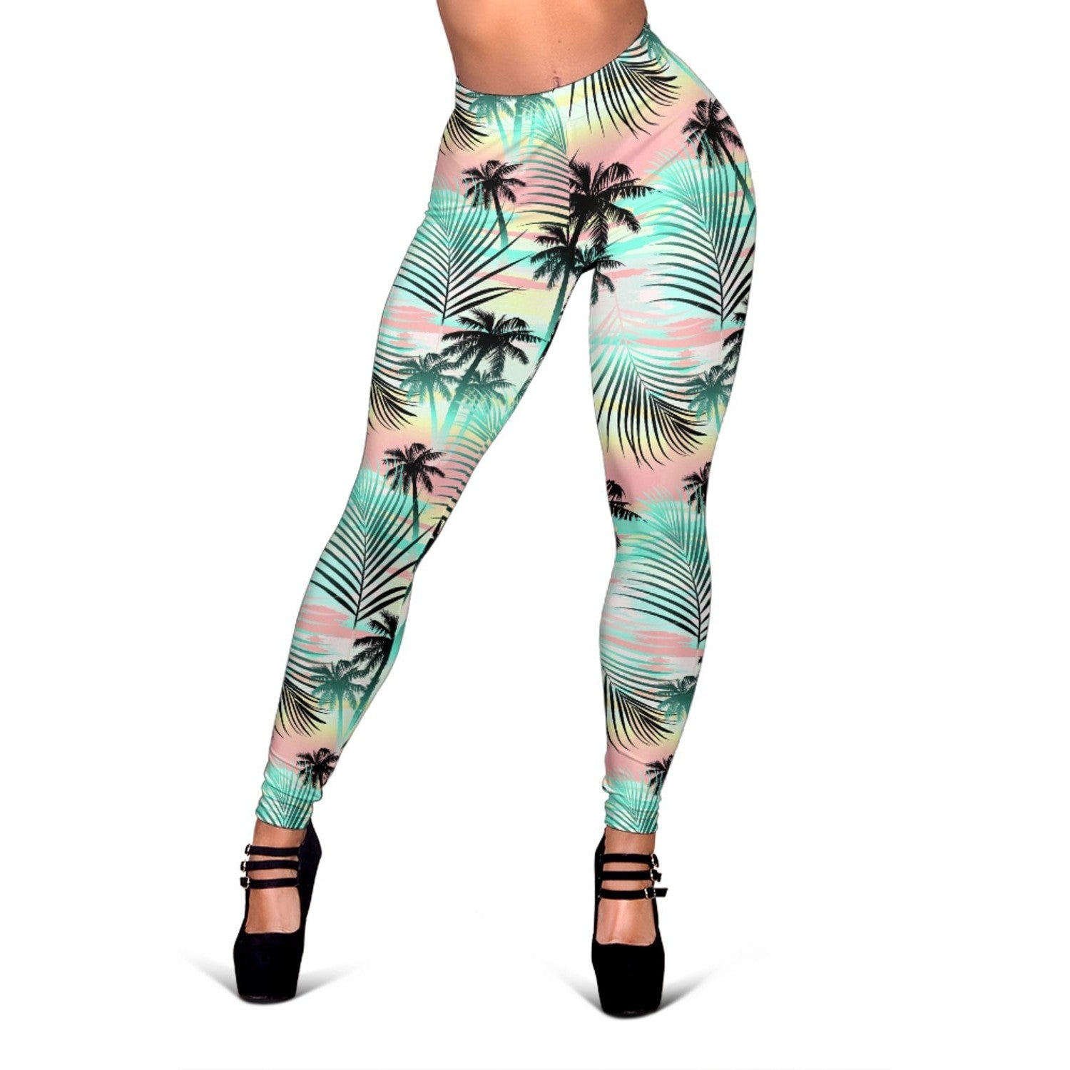 Pastel Palm Tree Pattern Print Women's Leggings