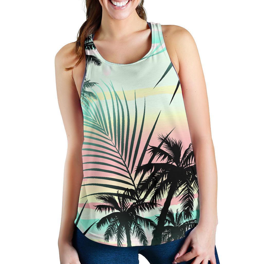 Pastel Palm Tree Pattern Print Women's Racerback Tank Top