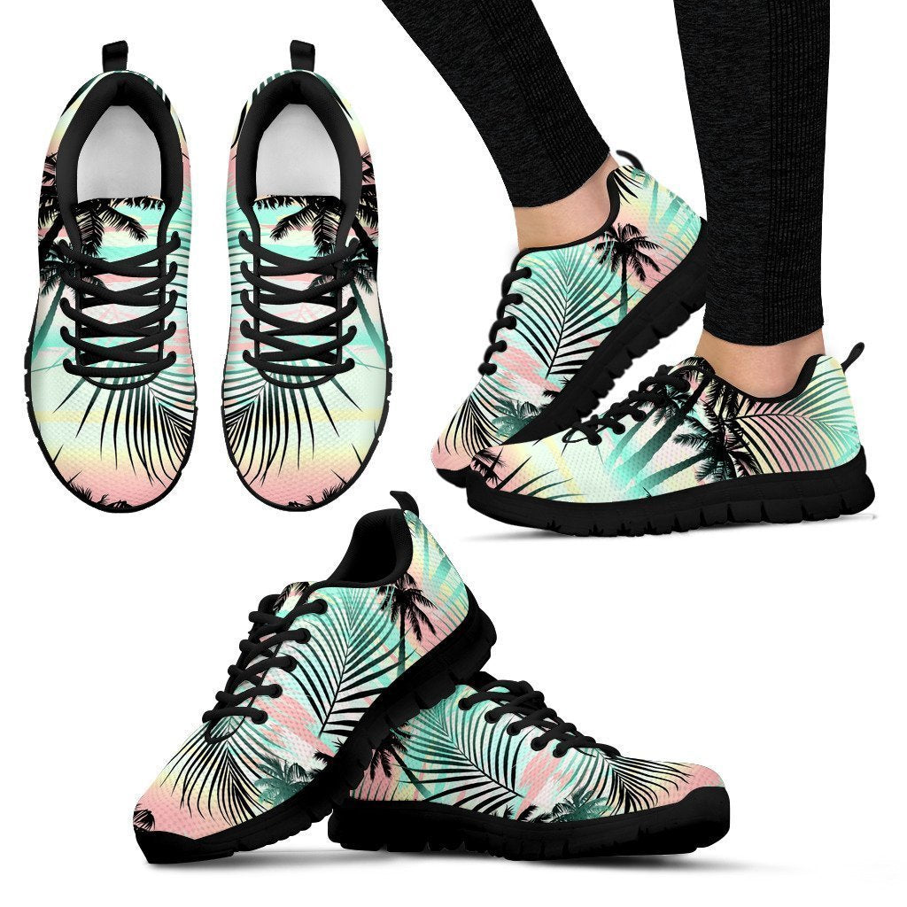 Pastel Palm Tree Pattern Print Women's Sneakers