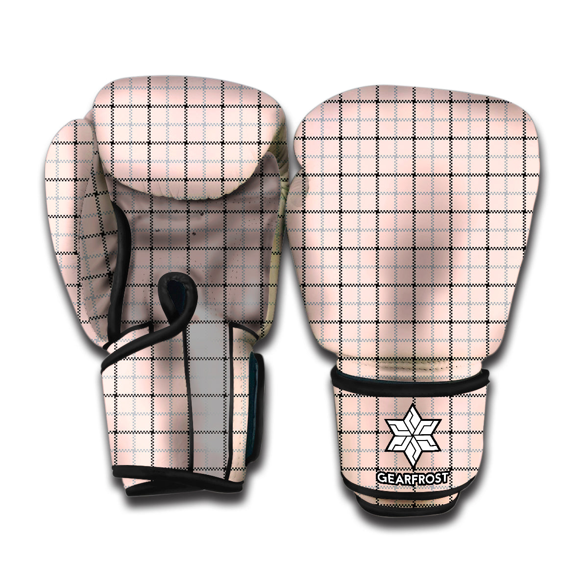 Pastel Pink And Black Tattersall Print Boxing Gloves