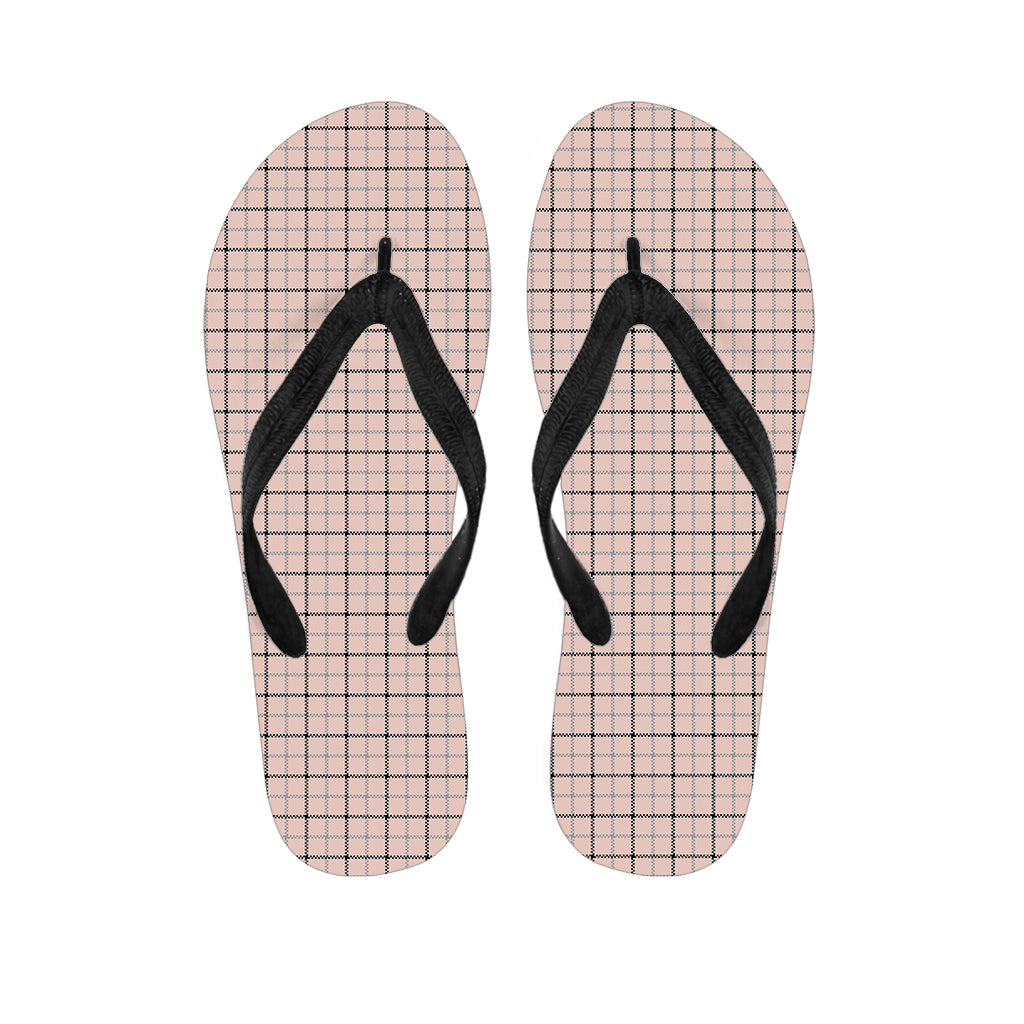 Pastel Pink And Black Tattersall Print Flip Flops