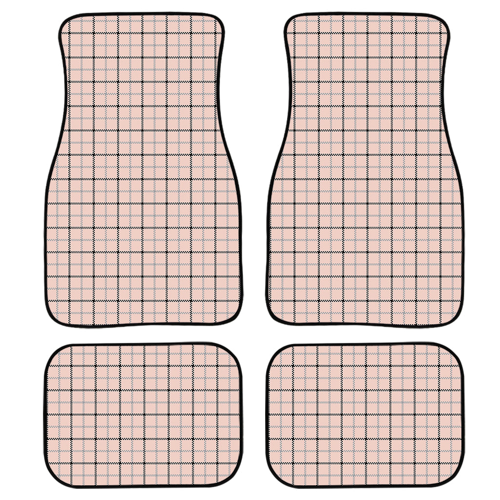 Pastel Pink And Black Tattersall Print Front and Back Car Floor Mats