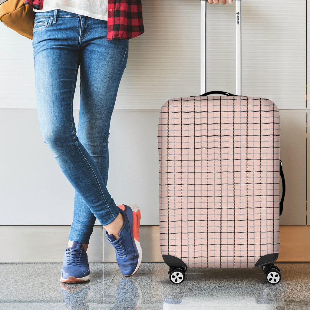 Pastel Pink And Black Tattersall Print Luggage Cover