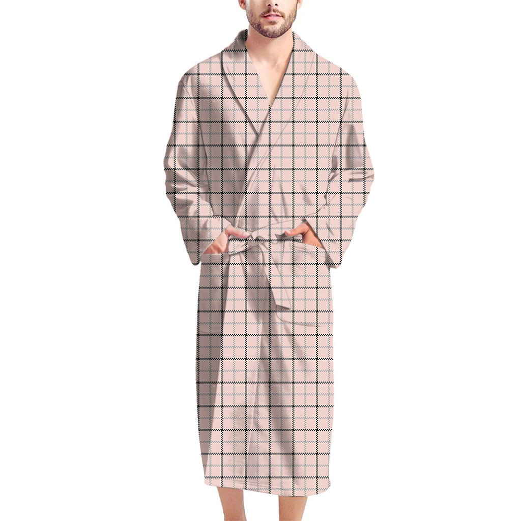 Pastel Pink And Black Tattersall Print Men's Bathrobe