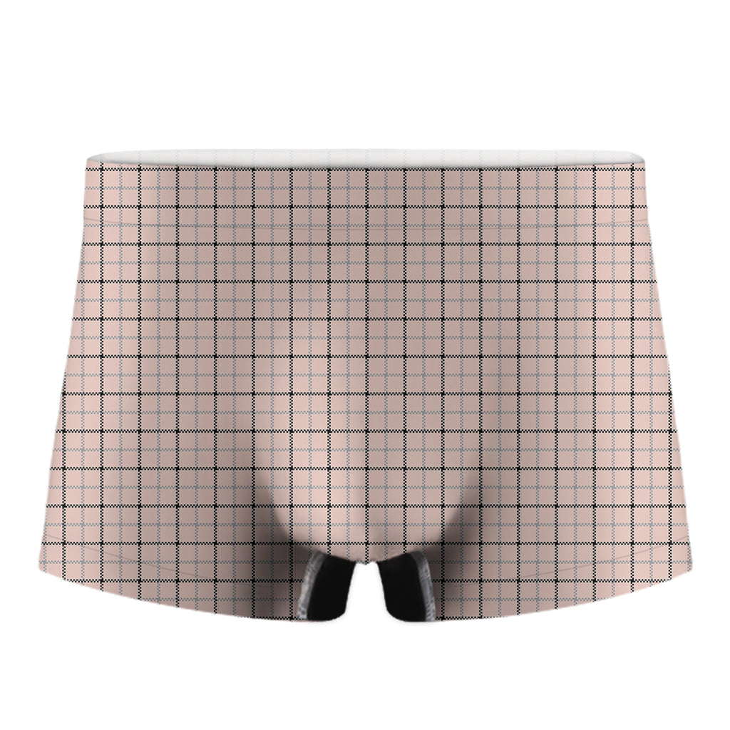 Pastel Pink And Black Tattersall Print Men's Boxer Briefs