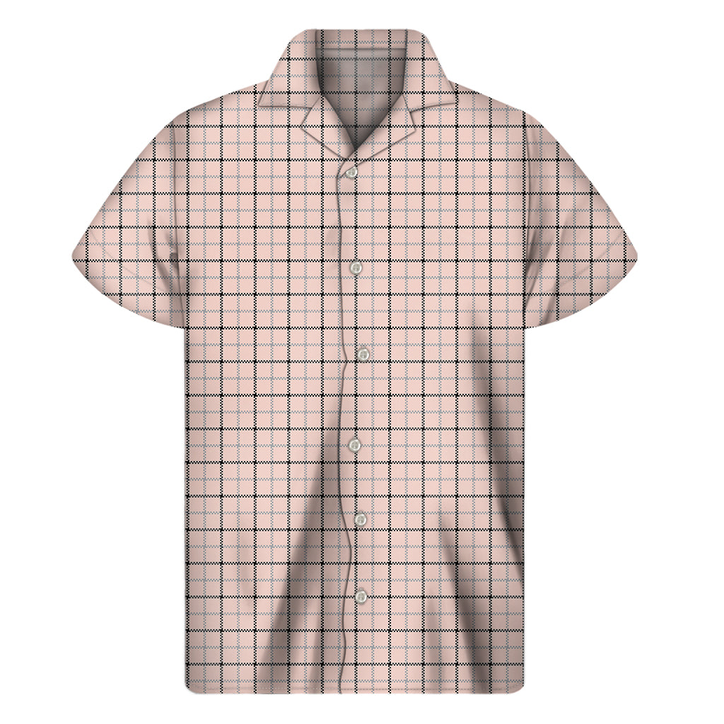 Pastel Pink And Black Tattersall Print Men's Short Sleeve Shirt