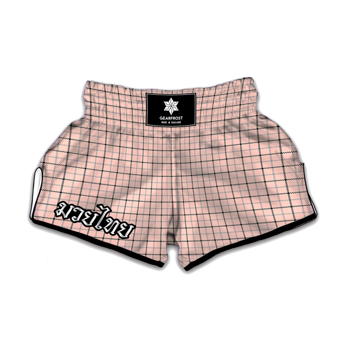 Pastel Pink And Black Tattersall Print Muay Thai Boxing Shorts