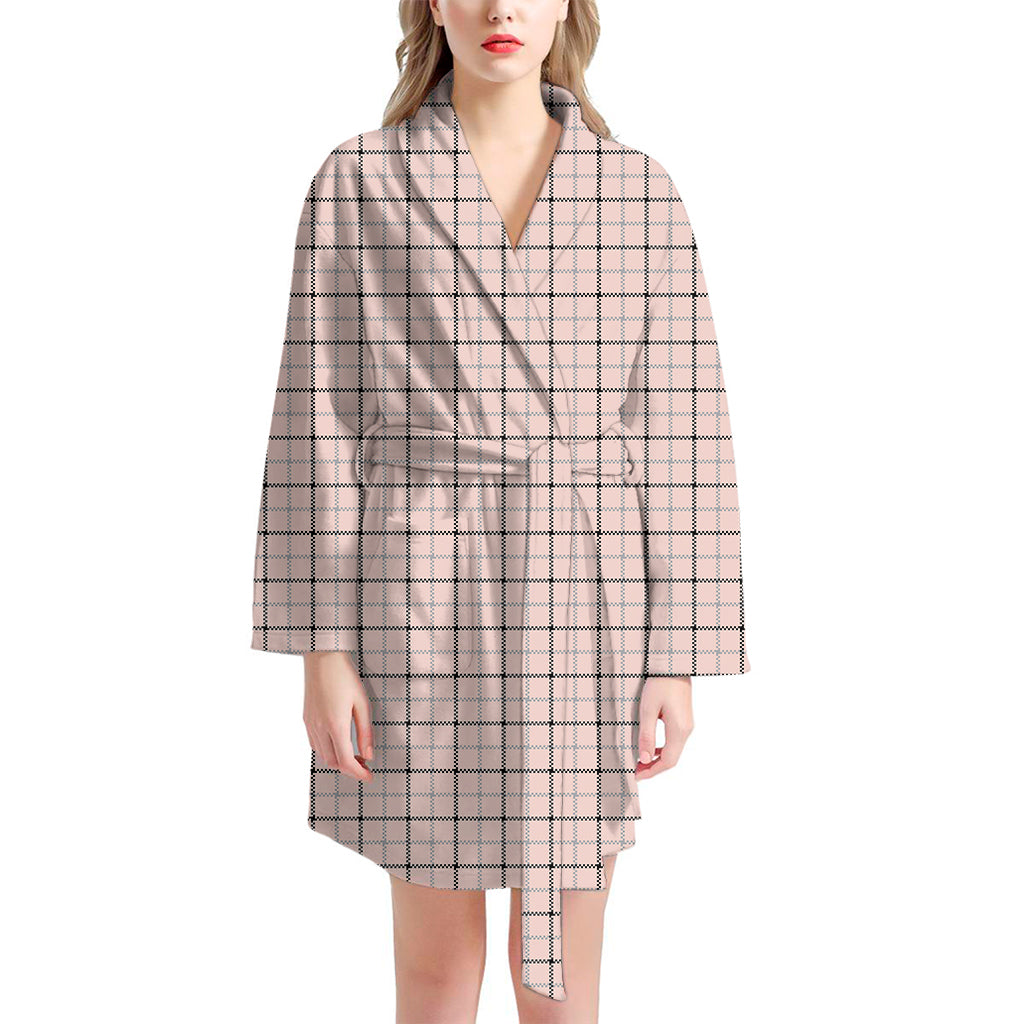 Pastel Pink And Black Tattersall Print Women's Bathrobe