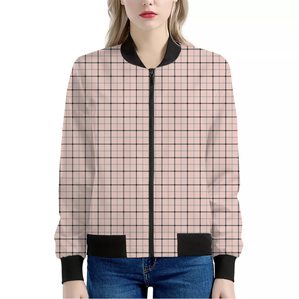 Pastel Pink And Black Tattersall Print Women's Bomber Jacket