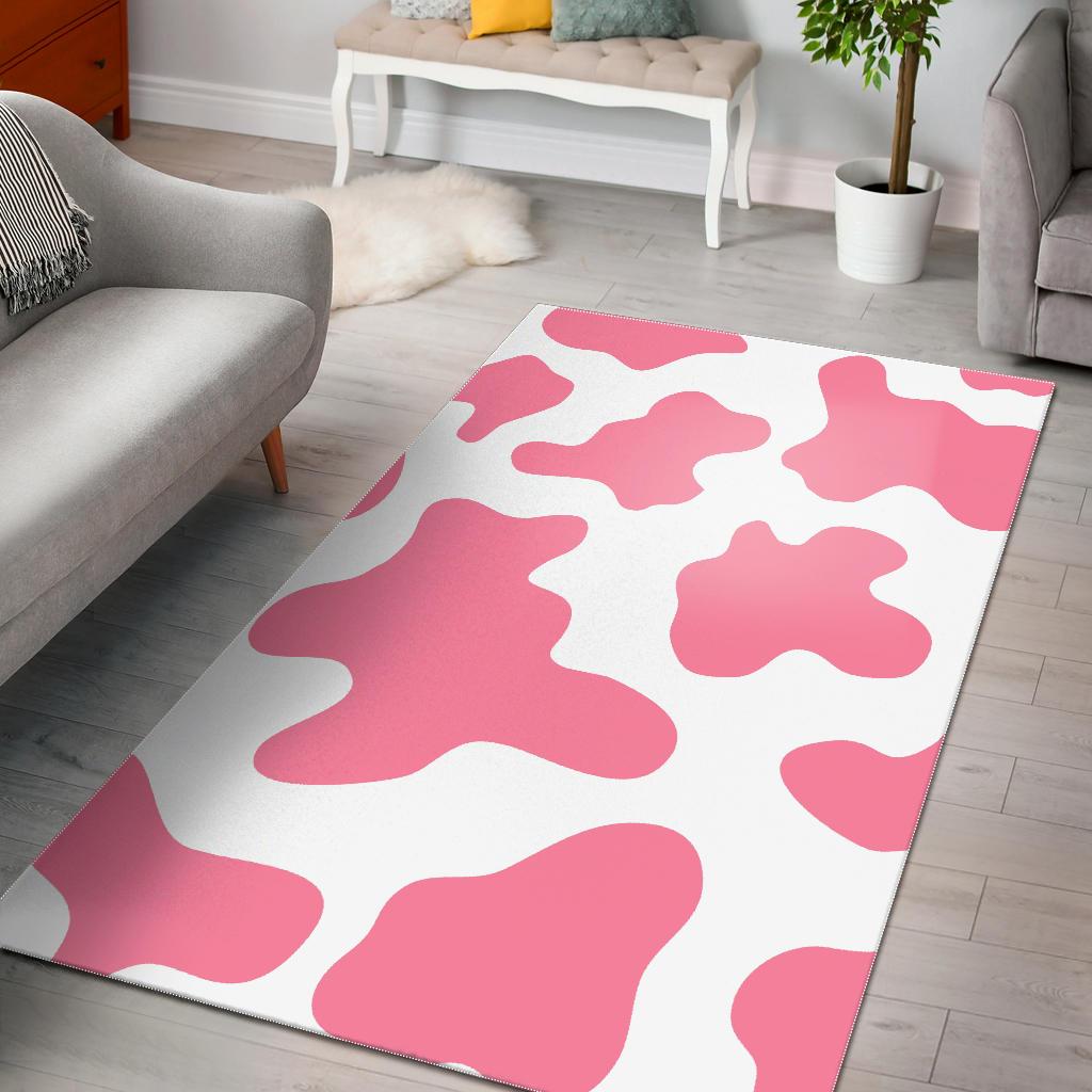 Pastel Pink And White Cow Print Area Rug