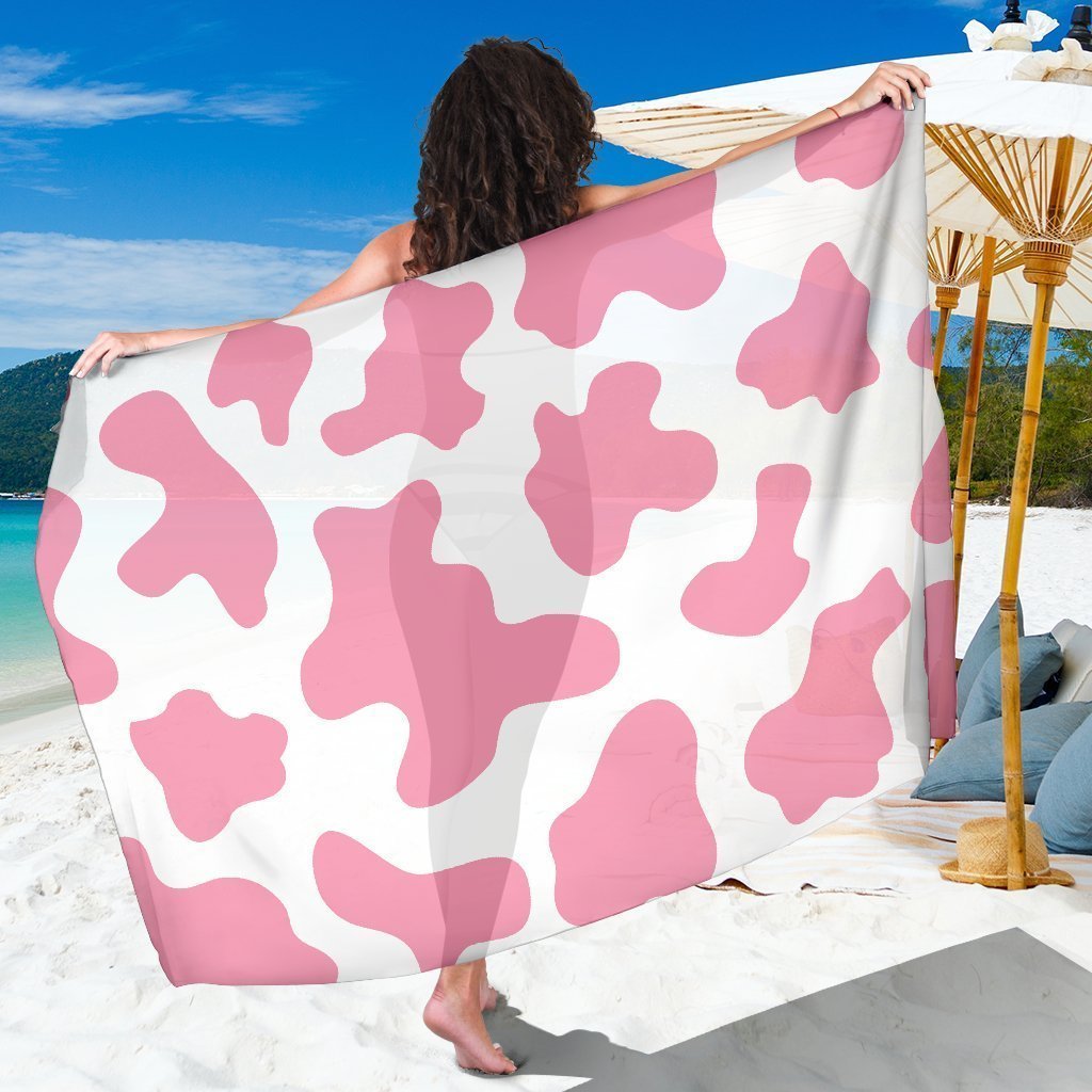 Pastel Pink And White Cow Print Beach Sarong Wrap