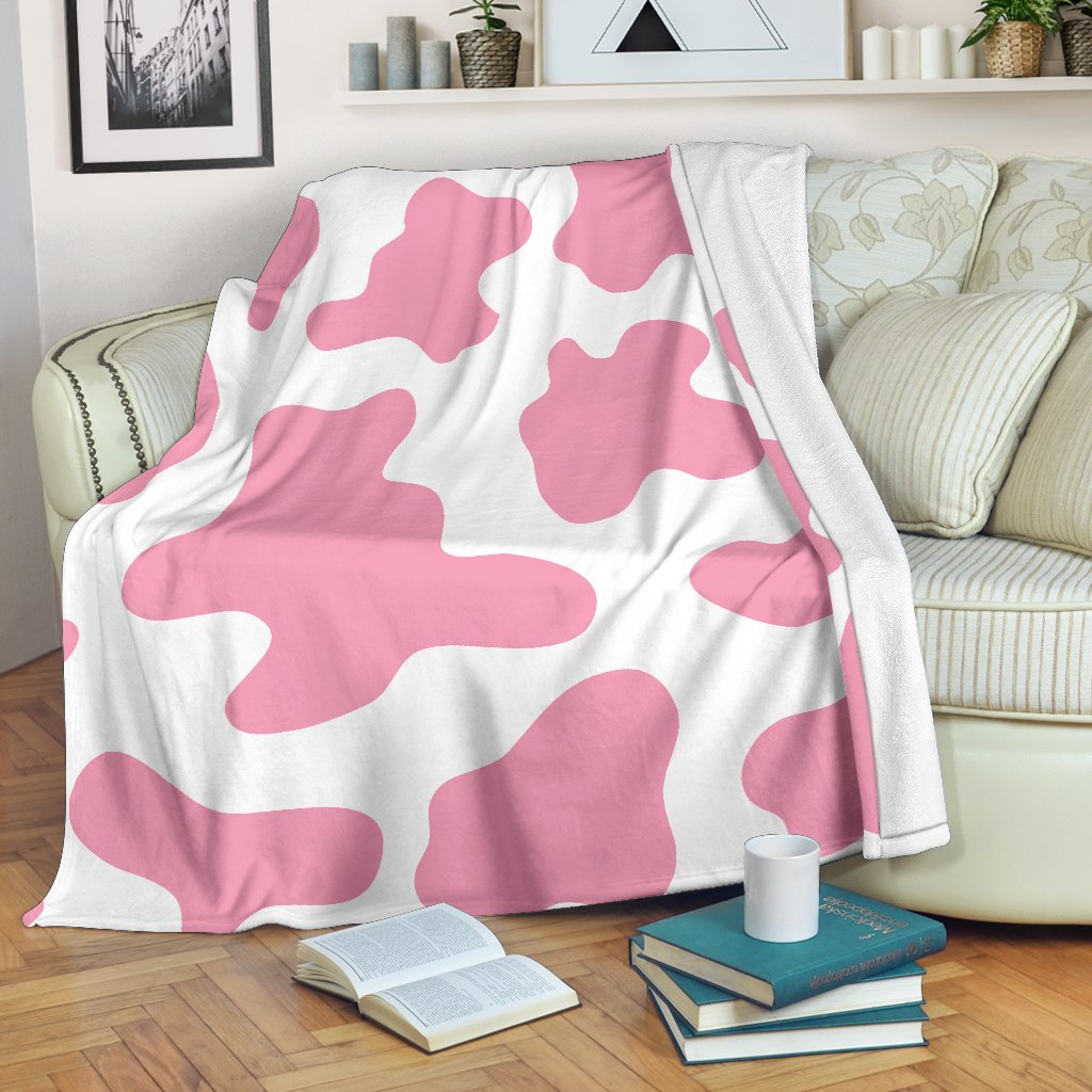 Pastel Pink And White Cow Print Blanket