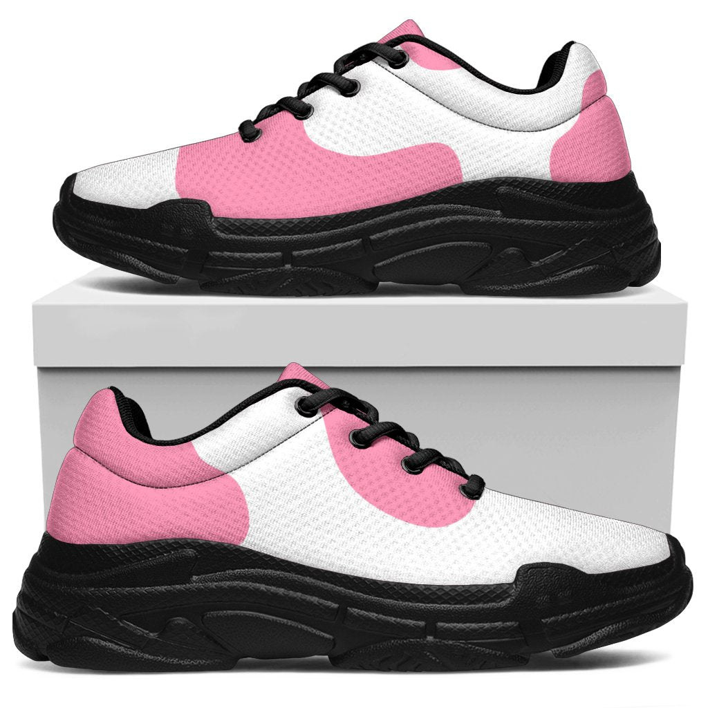 Pastel Pink And White Cow Print Chunky Sneakers