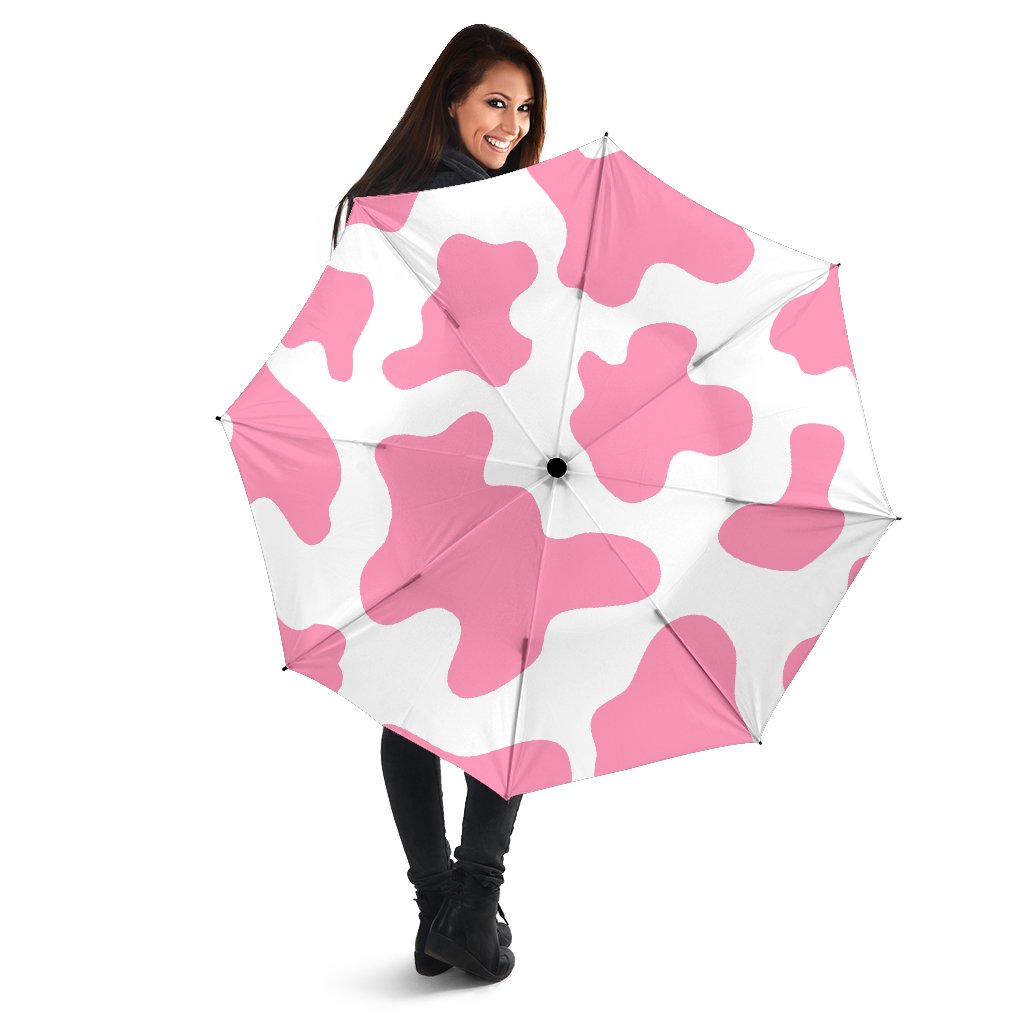 Pastel Pink And White Cow Print Foldable Umbrella