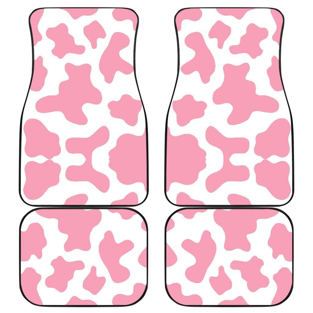 Pastel Pink And White Cow Print Front and Back Car Floor Mats