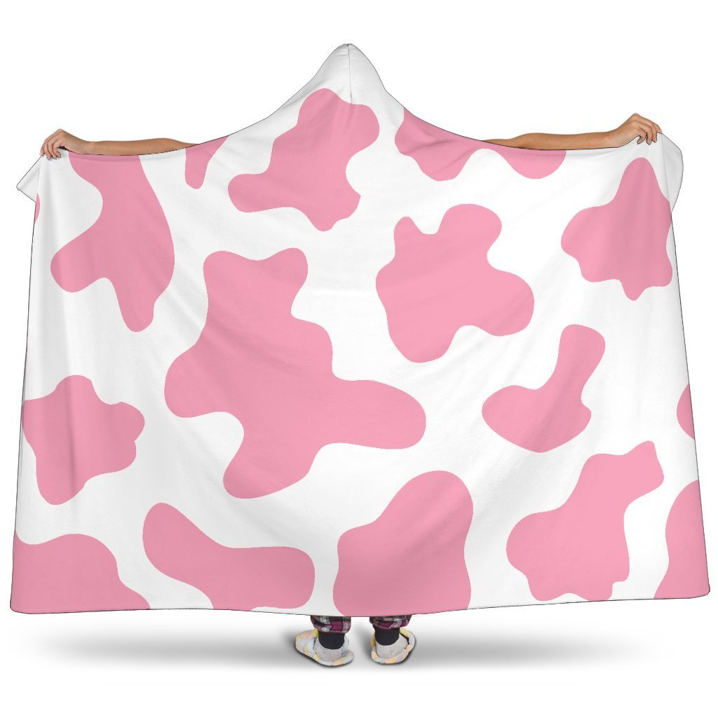 Pastel Pink And White Cow Print Hooded Blanket