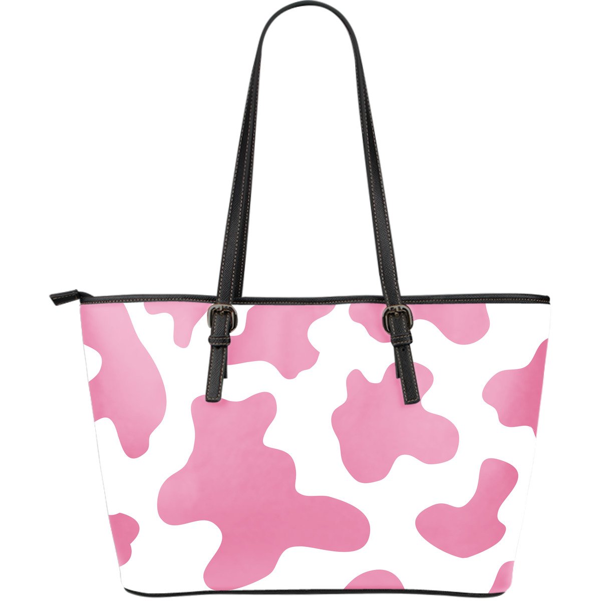 Pastel Pink And White Cow Print Leather Tote Bag